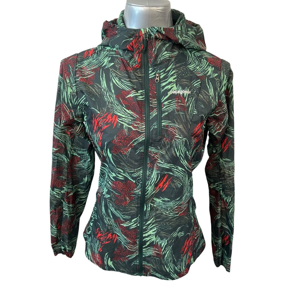 Patagonia Houdini Jacket Size S Printed Green Red Full Zip Lightweight Nylon